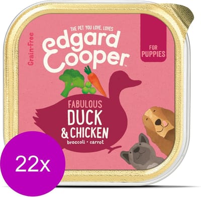 Edgard & Cooper Kuipje Duck Chicken Puppy - Hondenvoer - 22 x Eend Kip Broccoli 150 g Graanvrij