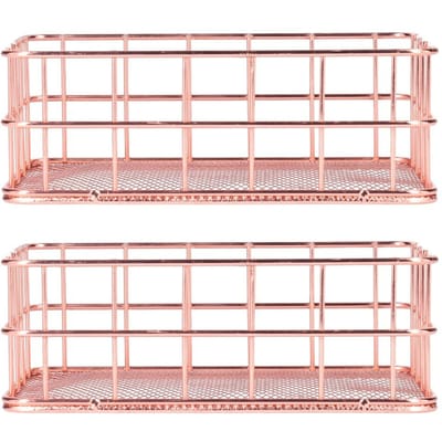 2 STUKS Scandinavisch Eenvoudig Roségoud Smeedijzeren Opbergmand Desktop Organizer Containers S beige