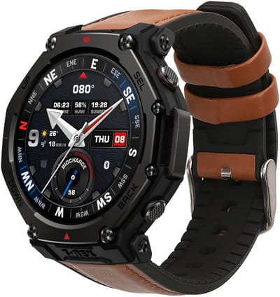 kwmobile horlogeband geschikt voor Amazfit T-Rex 3 -Armband voor fitnesstracker van leer in bruin / zwart