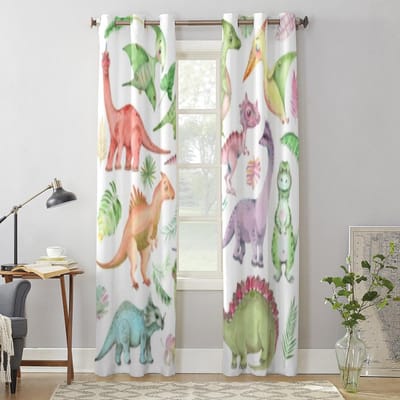 Cartoon Aquarel Dinosauriërs Raamgordijn Voor Kinderkamer Huis Jaloezieën Gordijnen Voor Woonkamer Slaapkamer Raam Gordijnen 135W x 60H(cm) x1 beige