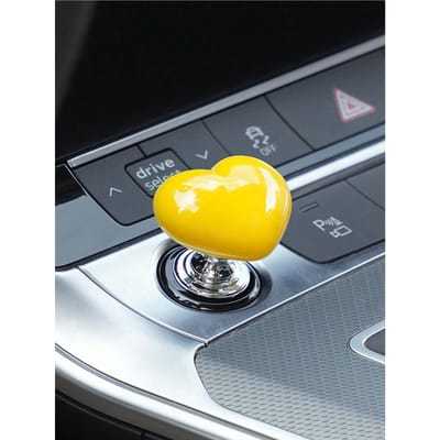 1pc Bouton de démarrage à clé unique de voiture en forme de cœur, Décoration de bouton d'anneau d'allumage personnalisée et créative one-size jaune