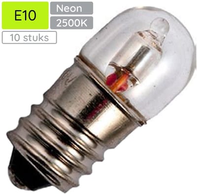 Miniatuur Signaallamp E10 230V - 10 stuks - T9 Neonlamp Ø9mm - 23mm - 2500K - Dimbaar - Rood