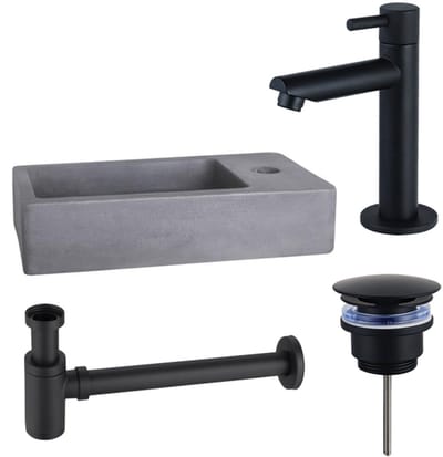 FugaFlow Eccelente Pietra fonteinset - 40x22x8cm - 1 kraangat - fonteinkraan zwart mat - beton