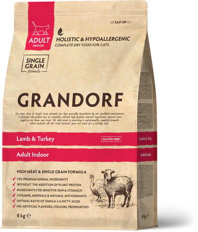 Grandorf Indoor Kattenbrokken Adult Lam & Kalkoen 8 Kg