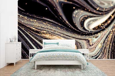 Behang - Fotobehang Marmerlook - Zwart - Goud - Wit - Glitter - Marmer - Breedte 400 cm x hoogte 240 cm