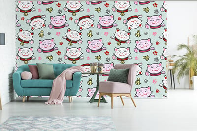 Behang - Fotobehang Kat - Huisdieren - Patroon - Breedte 375 cm x hoogte 240 cm
