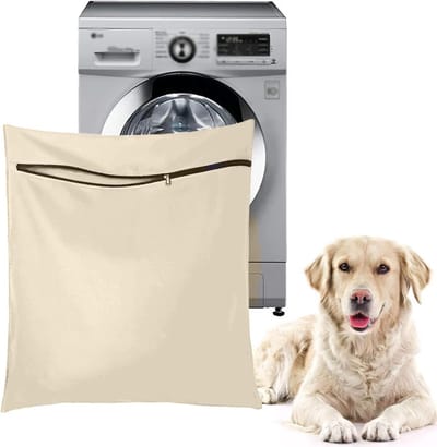 Waszakken voor huisdieren - Waszakken van twill polyester - Grote waszakken met rits - Voorkomt dat waszakken verstopt raken door dierenhaar - wasmachine, 70 x80 cm，waszak voor huisdieren voor honden, katten en konijnen (Khaki)- L