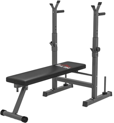 Gewichtbank met Halterrek - Fitness Halterbank - Fitnessbank - Bench Press Bank - Trainingsbank - in 8 standen Verstelbaar - Bankdrukbank - Fitness Bank - Inklapbaar - Workout - Krachttraining - Zwart/Grijs
