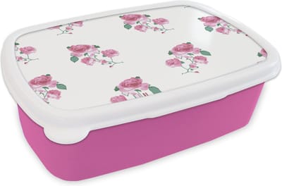 Broodtrommel Roze - Lunchbox - Brooddoos - Rozen - Patronen - Bloemen - 18x12x6 cm - Kinderen - Meisje