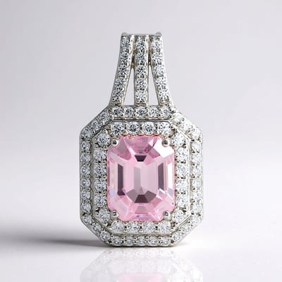 Cavill - Zilveren Dames Hanger - 925 Sterling Zilver Geplatineerd - Roze Kunziet 2.83 ct & 69 Pavé Zirkonia's - Stijlvol & Elegant