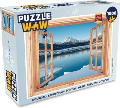 Puzzel Doorkijk - Landschap - Winter - Meer - Bergen - Uitzicht - Legpuzzel - Puzzel 1000 stukjes volwassenen