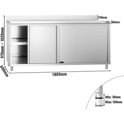 GGM Gastro Edelstahl Arbeitsschrank PREMIUM - 1800x600mm - mit Schiebetür & Aufkantung Zilver
