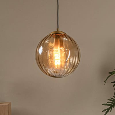 Lucide Hanglamp Monsaraz, Ø 25 cm, barnsteen. Glas, 1-lamp