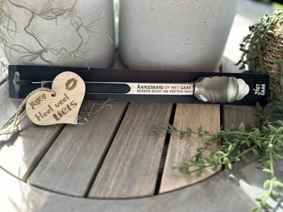 Creaties van hier – BBQ tang Aangebrand met houten hartje – hittebestendig - Rvs – 40 cm – BBQ Tang