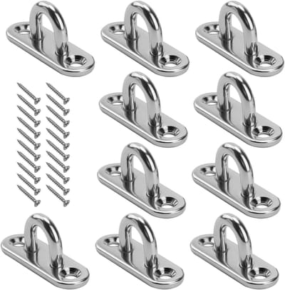 10 Stuks M5 Pad Eye Plate van Roestvrij Staal, Elongated Staple Hook Loop voor Marine Toepassingen met 20 Bevestigingsschroeven