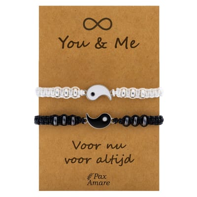 Vriendschapsarmbandjes voor 2 "You & Me" - Yin Yang - BFF Armbandjes met Cadeau Kaartje - Zwart & Wit - Elastisch Verstelbaar - Pax Amare
