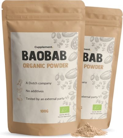 Cupplement Baobab Poeder Biologisch Combideal 2x 100 gram - Boabab - Vrucht - Vegan - Zonder toevoegingen - Lab getest - 20 dagen voorraad per zakje