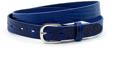 Dames riem donker blauw - Smalle leren riem 2,5 cm met krokoprint - Leer - Smalle riem - Casual - Maat 85
