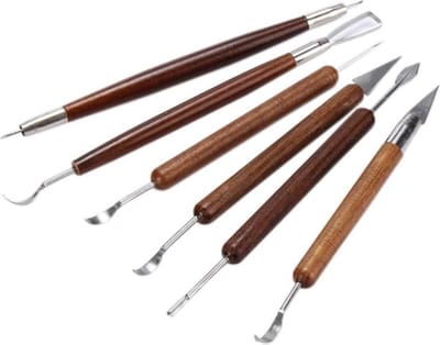 *** Starters set Boetseer gereedschap voor klei - 6 stuks RVS klei gereedschap met houten handvat - van Heble® ***