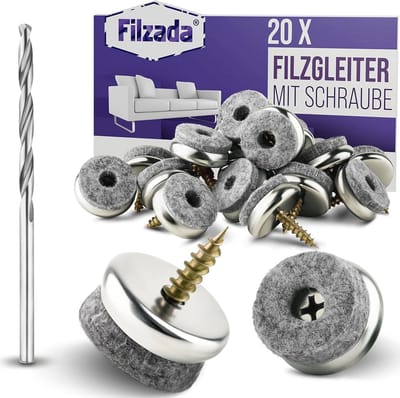 Viltglijders met schroef - Professionele stoelglijders en stoelpootbeschermers Ø 22 mm - Inclusief boor