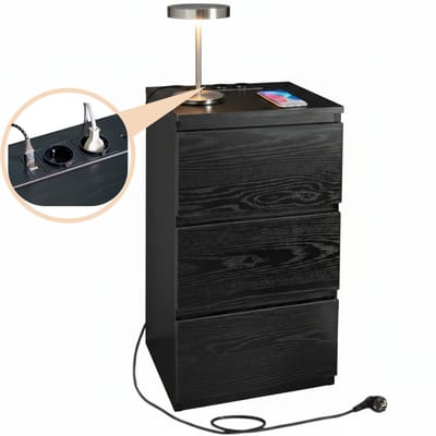 Casamoda Nachtkastje - H55 x B40 x D35 cm - 3 Lades - Stopcontact en USB - Draagkracht 45 kg - Moderne Bijzettafel - Zwart