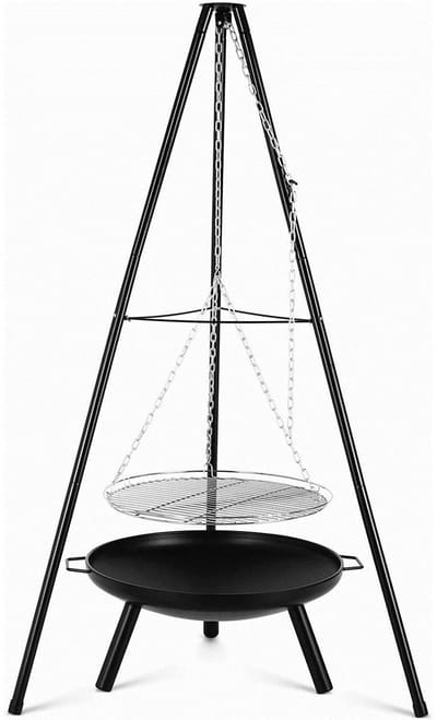 Cellista Statief BBQ Grill - Houtskool Grillset - Kampvuur BBQ - Vuurkorf met Hangend Grillrooster - Verstelbare Hoogte - 52 cm