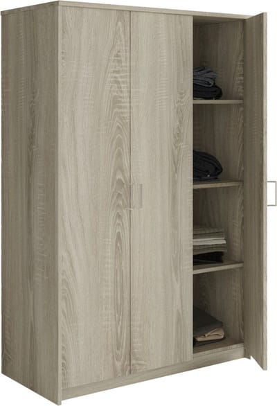Interiax Kledingkast 'Amelie' – 3 Deuren, 1 Hanger & 4 Legplanken | Sonoma Eik | 180x120x54 cm