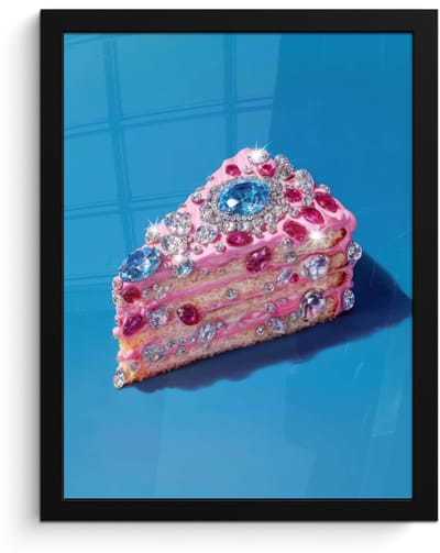 Poster in lijst - Fotolijst 30x40 cm - Posters - Taart - Edelstenen - Glitters - Roze - Posterlijst zwart - Decoratie - Wanddecoratie woonkamer - Muurdecoratie slaapkamer