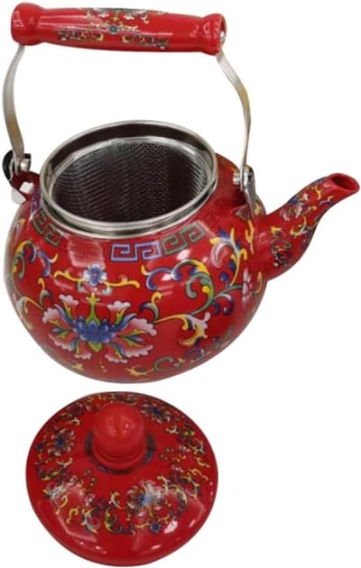Emaille Waterketel - Theepot Kookplaat - Water Verwarmen - Attent Handvatontwerp - 24x14x12 cm - Rood