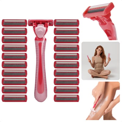 Scheermesjes voor Dames - Houder + 21 Mesjes - Scheermes - 3 Blades - Easy Grip Handvat - Roestvrijstaal - Voor Een Zachte Gladde Huid - Inclusief EBOOK