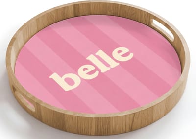 Dienblad rond 40x40 cm - Schootdienblad hout - Roze - Gestreept - Belle - Borrelplank rechthoek - Plateau houten dienbladen