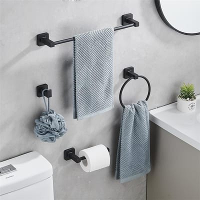 Ensemble porte-serviettes noir acier inoxydable salle de bain maison barre à serviettes ensemble 4 pièces quincaillerie de salle de bain pendentif gray