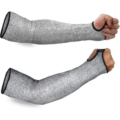 1 Paire de Manches de Protection des Bras Résistantes aux Coupures avec Fente pour le Pouce Protections de Bras pour la Sécurité au Travail Fente pour le Pouce 45cm gray