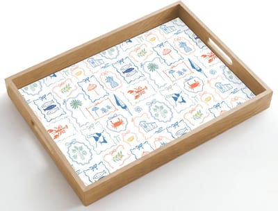 Dienblad hout 50x35 cm - Schootdienblad - Patroon - Zomer - Illustraties - Borrelplank rechthoek - Plateau dienbladen
