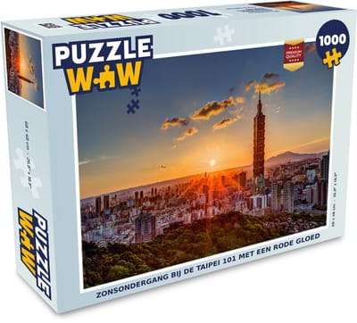 Puzzel Zonsondergang bij de Taipei 101 met een rode gloed - Legpuzzel - Puzzel 1000 stukjes volwassenen