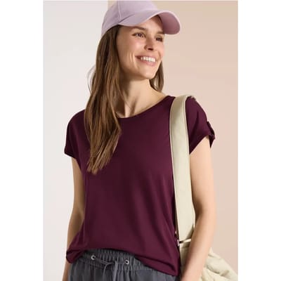 Shirt met ronde hals en omslagdetail