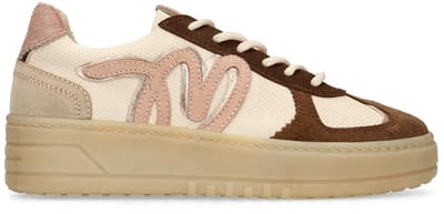 Manfield - Dames - Beige leren sneakers met suède details - Maat 36