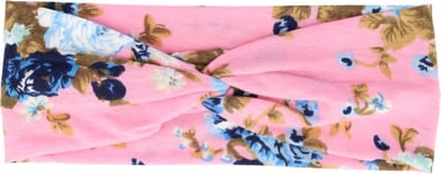 Haarsoires Haarband Twist 8cm – Roos Bloemenprint –Jersey Stof – Roze - Zachte Knoop Hoofdband - Haaraccessoire voor Dames & Meisjes