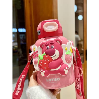 Gobelet Thermos pour Enfants Ours Fraise Acier Inoxydable Paille Gobelet à Eau Étudiants Vont à l'École Bébé Gourde à Boire Directement 480ml black