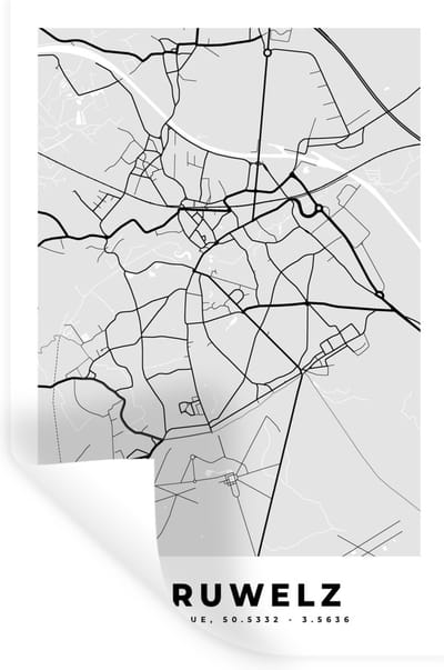 Muurstickers - Sticker Folie - Stadskaart – Plattegrond – België – Zwart Wit – Péruwelz – Kaart - 20x30 cm - Plakfolie - Muurstickers Kinderkamer - Zelfklevend Behang - Zelfklevend behangpapier - Stickerfolie