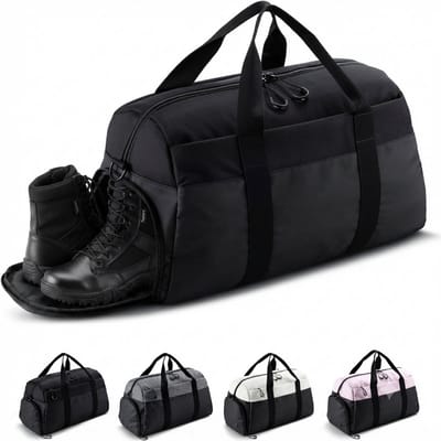 Livatto Sporttas en Reistas met Schoenenvak en Natvak - Travel Bag voor Heren en Dames - Tas voor Reizen, Gym, Fitness en Outdoor - Volledig Zwart, 47 x 25 x 27 cm (Small)
