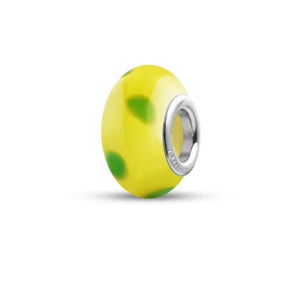 Quiges - Glazen - Kraal - Bedels - Beads Geel met Groene Stippen Past op alle bekende merken armband NG848
