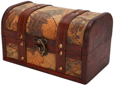 NTH products- Schatkist Hout - Vintage Decoratieve Sieradendoos - Antieke Opbergdoos - Piratenkist - Organiseren van Schattenjacht - Externe Afmetingen 18 x 10 x 10,5 cm