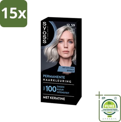 15 x SYOSS - Coloration 12-59 Cool Platinum Blond - Haarverf - Grijsdekking - Vermindert Haarbreuk - Grootverpakking - Permanente Haarkleuring - Haarkleur - Grijsdekking - Keratine - Haarkleurintensiteit