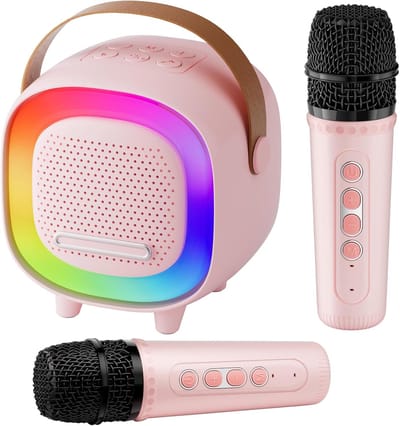 Mini Karaoke Set – Draagbare Bluetooth Speaker + 2 Draadloze Microfoons – Voor Kinderen & Volwassenen – Cadeau voor Verjaardag & Kerst
