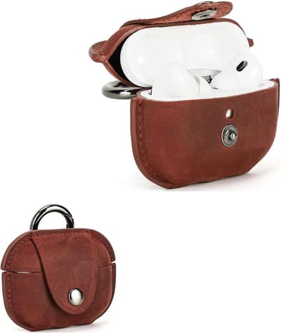 Oortelefoon Case - Stofdicht Lederen Cover voor Air Pods Pro - Draadloze Hoofdtelefoon Beschermhoes met Oplaadpoort en Karabijnhaak - Rood