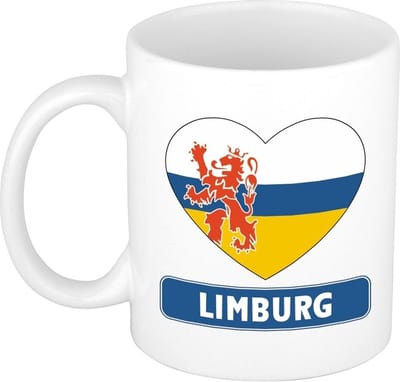 Koffiemok cadeau - Hartje Limburg drink beker - wit - 300 ml - Limburgse vlag thema koffiebekers
