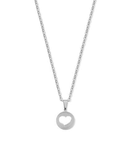 CO88 Collection 8CN-26443 Stalen Ketting met Hangertje - hartje - 15mm - 40+5cm - Ankerschakel - 1,5mm - Cadeau voor haar - Staal - Zilverkleurig