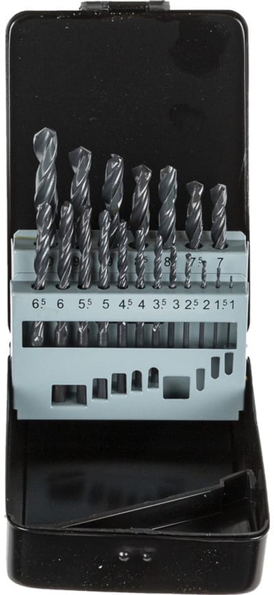 Labor 19-delige HSS-R Metaalborenset, Rolgewalst, Dia: 1,0 - 10,0 mm / 0,5mm oplopend. In stevige cassette. Per set.