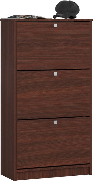 Klassieke Schoenenkast met 3 Kanteldeuren - Wenge, 60 cm Breed, Zelfmontage